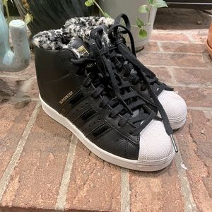 ADIDAS Superstar Wedge Sneakers 6.5 FY4794 Black Leopard Fur